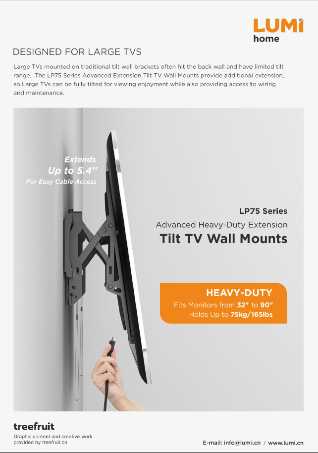 LP75 SeriesAdvanced HeavyDuty Extension Tilt TV Wall Mounts