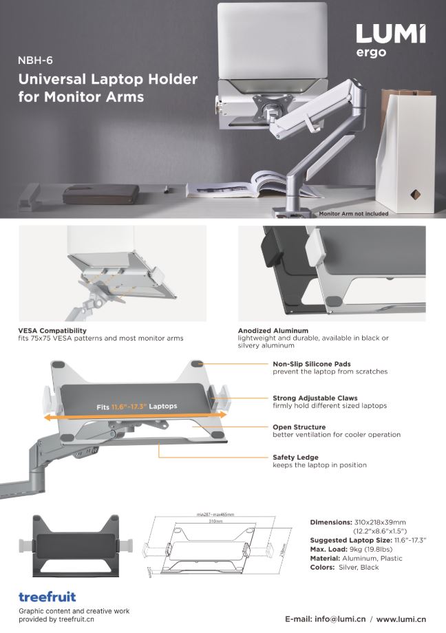 NBH-6-Universal Laptop Holder for Monitor Arms