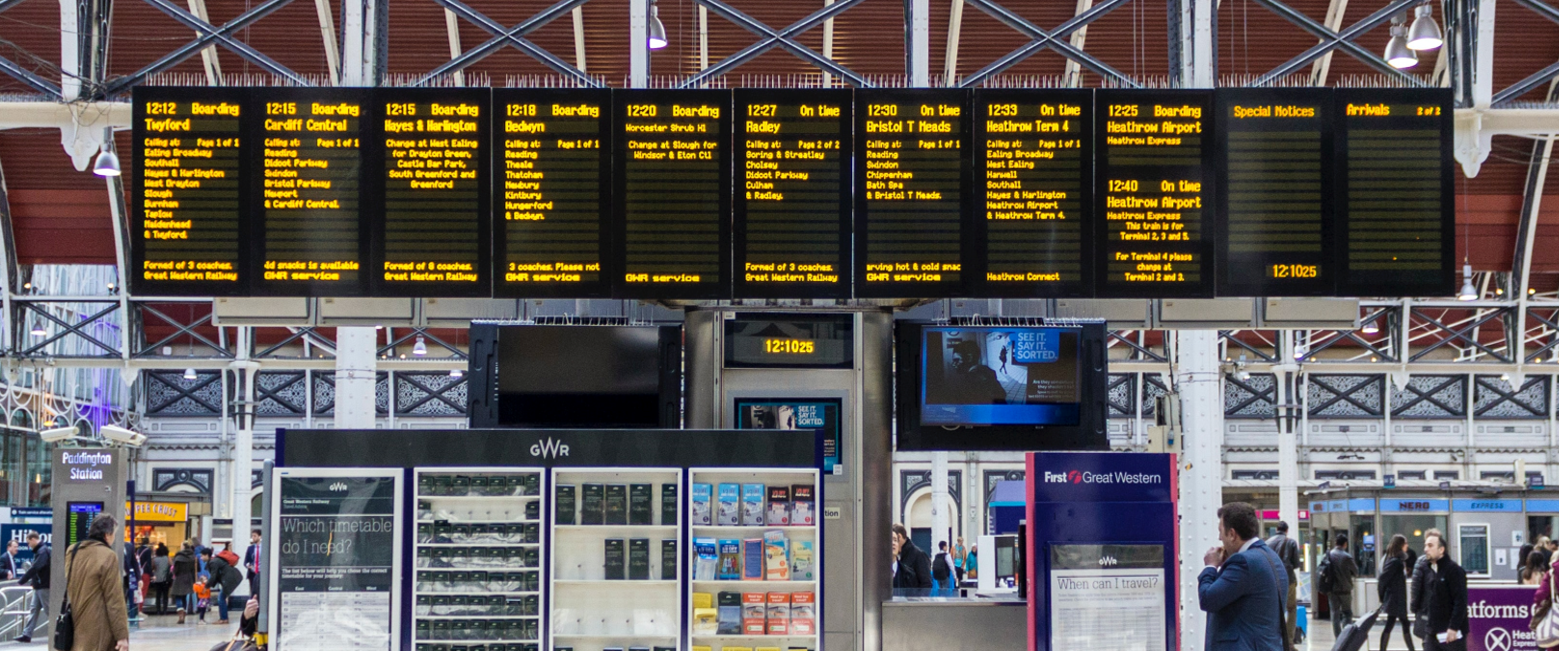 airport with vertical displayers showing floght information