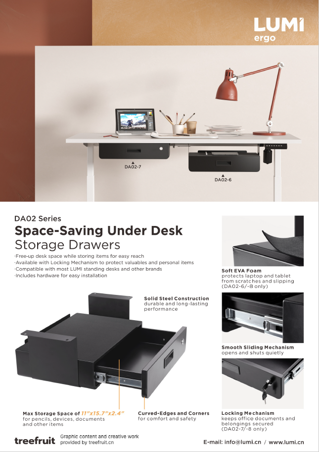 DA02 Series Space-Saving Under Desk Storage Drawers