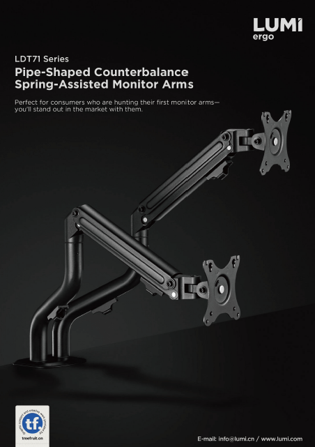 LDT71 Series Pipe-Shaped Counterbalance Spring-Assisted Monitor Arms
