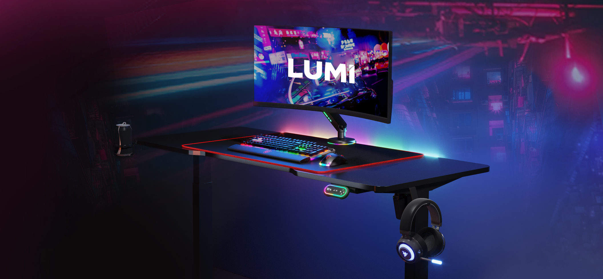 RGB Lighting Sit-Stand Gaming Desks