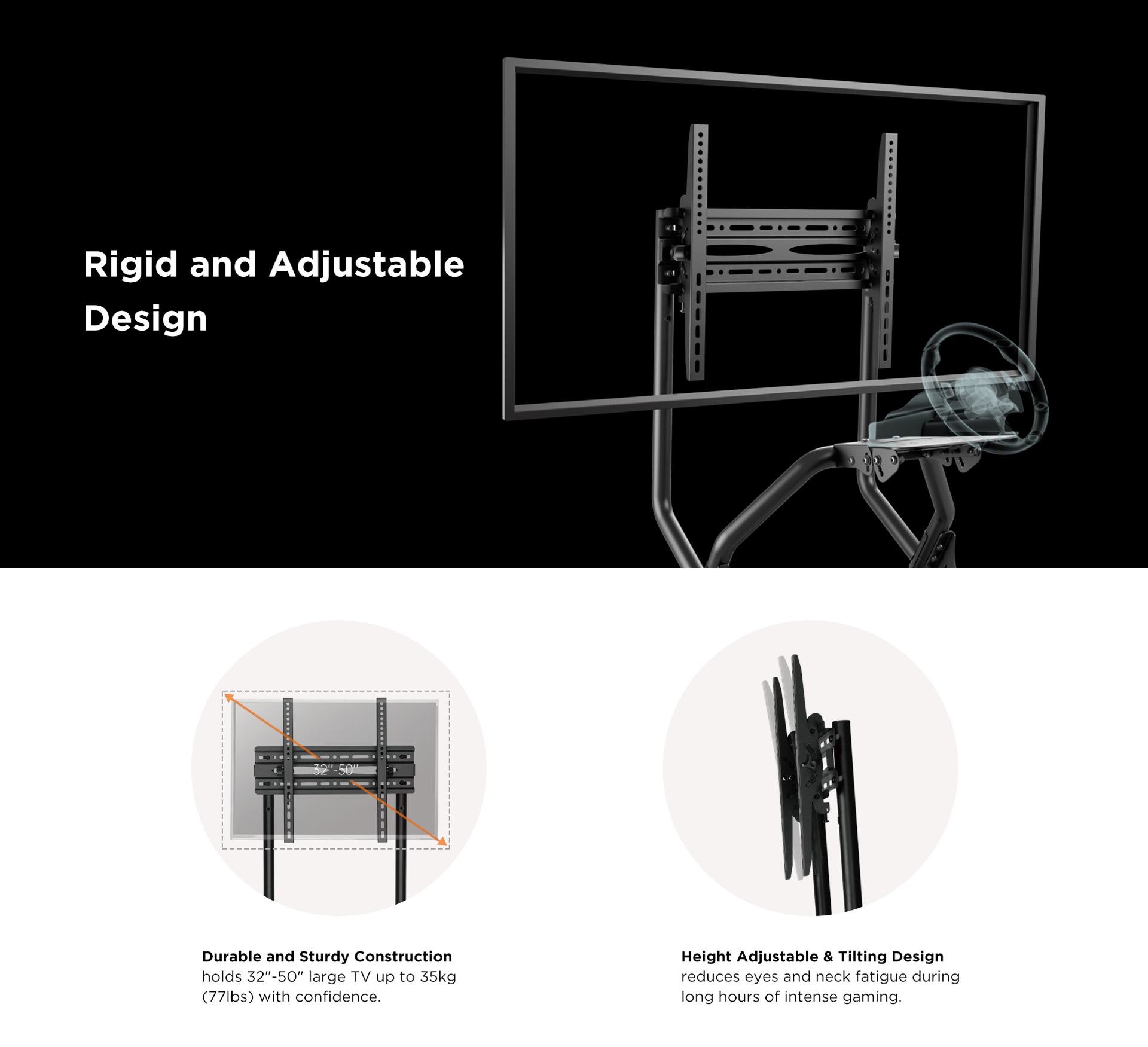 Single TV Mount for Racing Simulator Cockpit