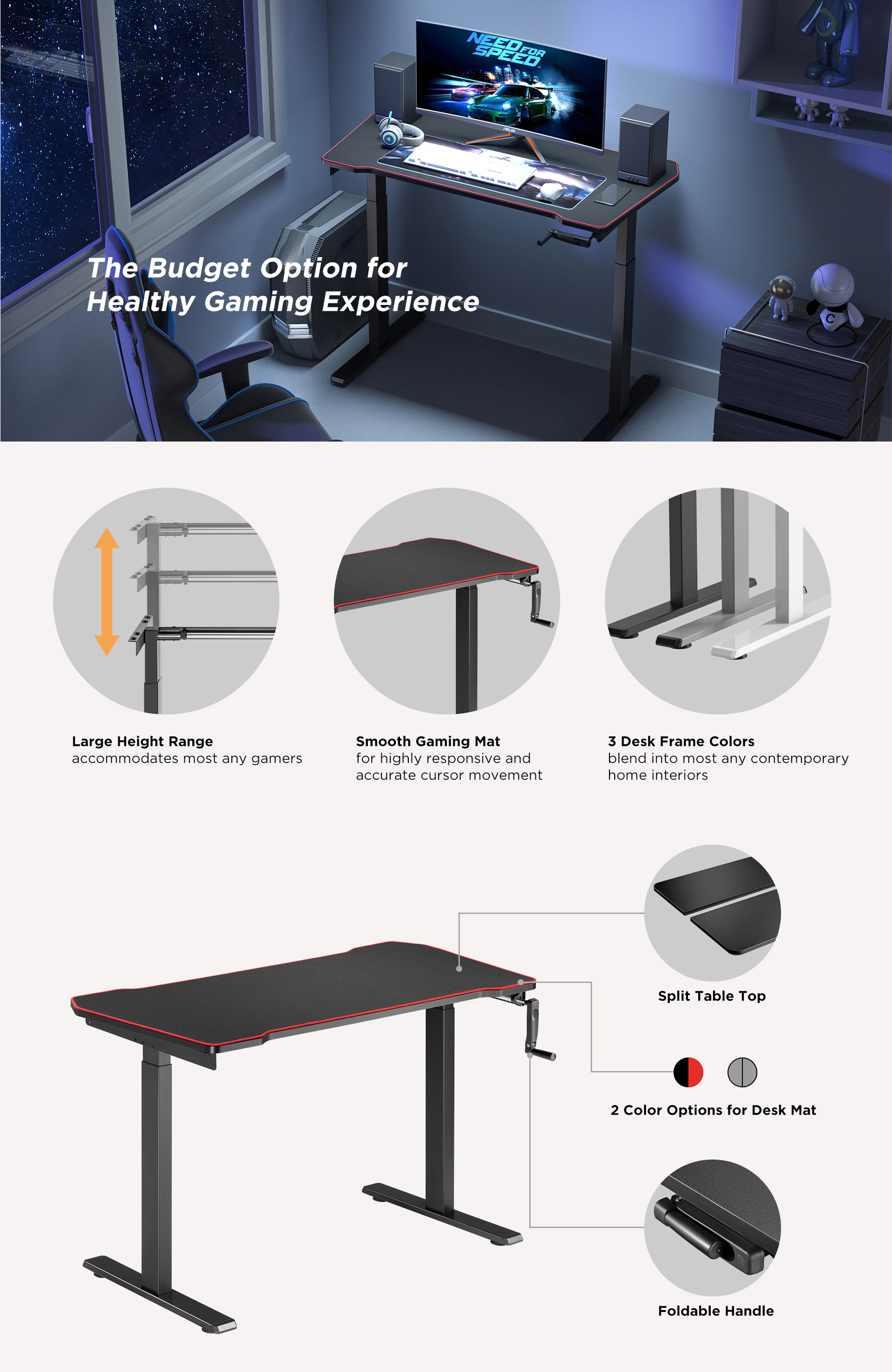 manual sit-stand gaming desk