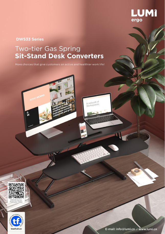 DWS33 Series-Two-tier Gas Spring Sit-Stand Desk Converters