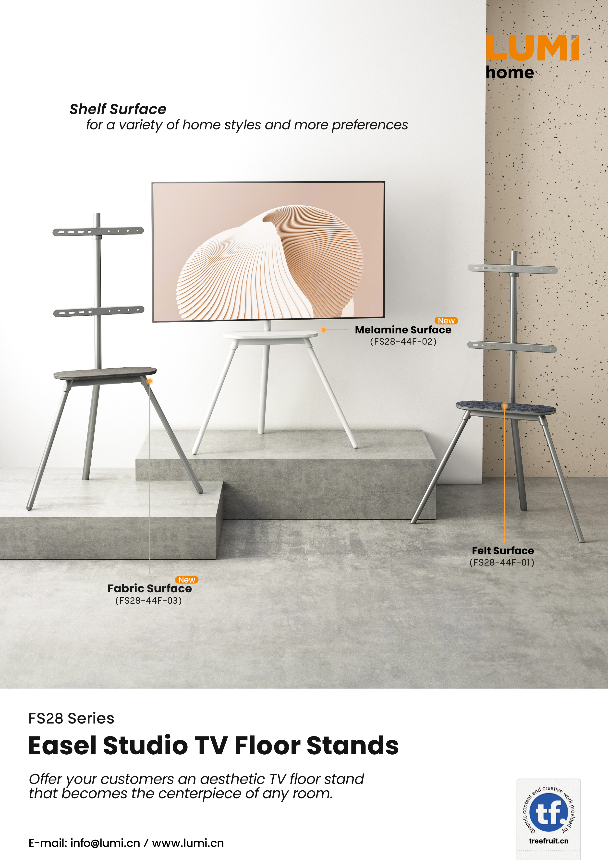 FS28 Series Easel Studio TV Floor Stands with Shelves