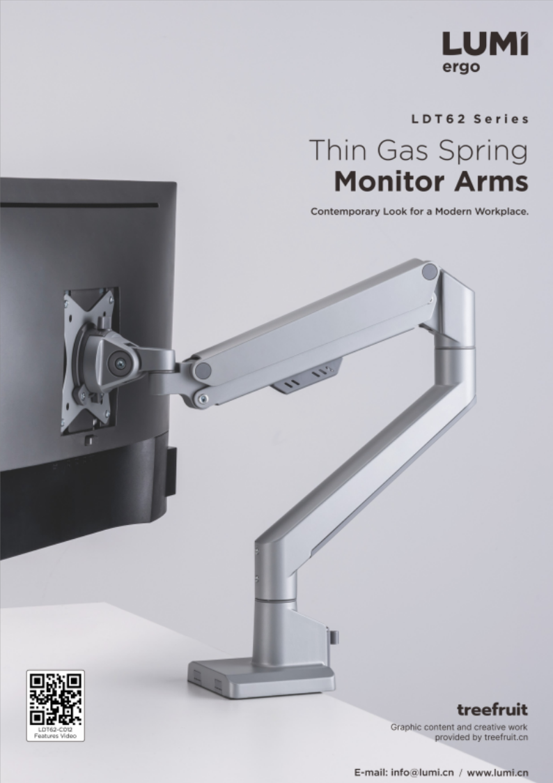 LDT62 Series Thin Gas Spring Monitor Arms