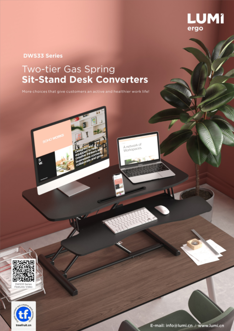 DWS33 Series-Two-tier Gas Spring Sit-Stand Desk Converters