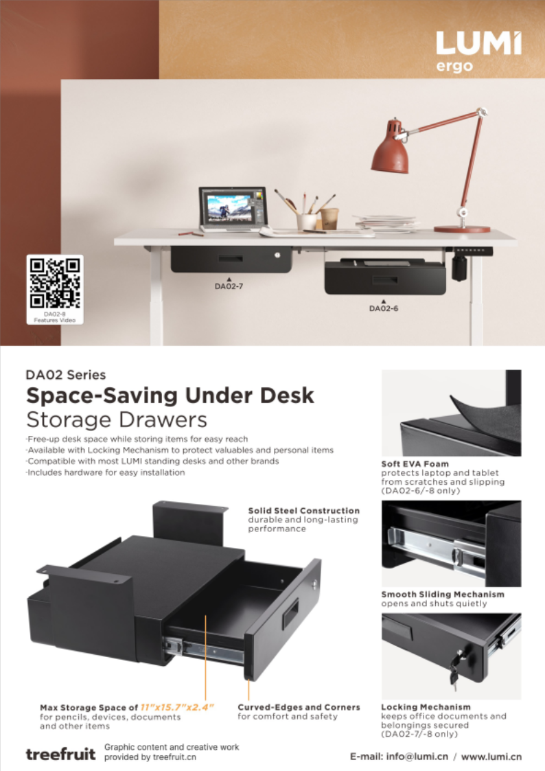 DA02 Series Space-Saving Under Desk Storage Drawers
