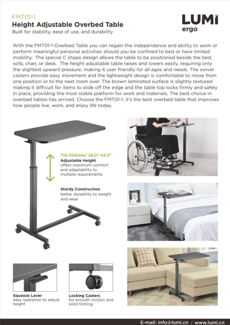 FMT01-1-Height Adjustable Overbed Table