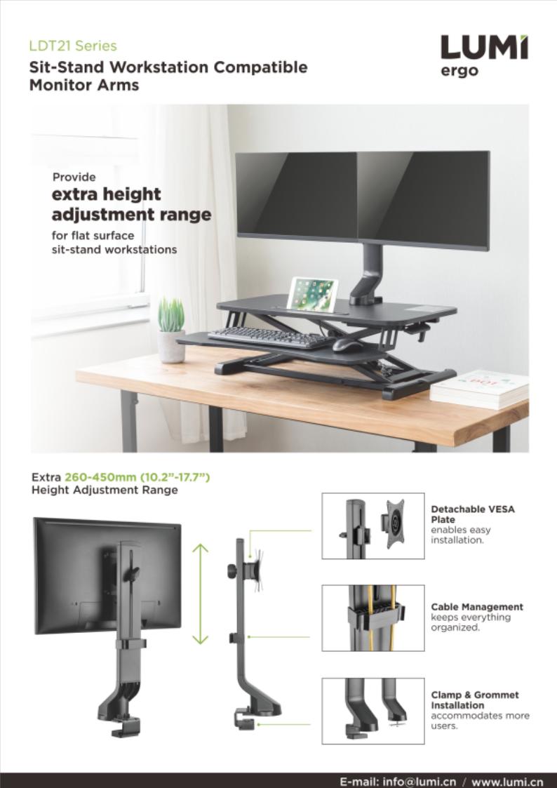 LDT21 Series Sit-Stand Workstation Compatible Monitor Arms
