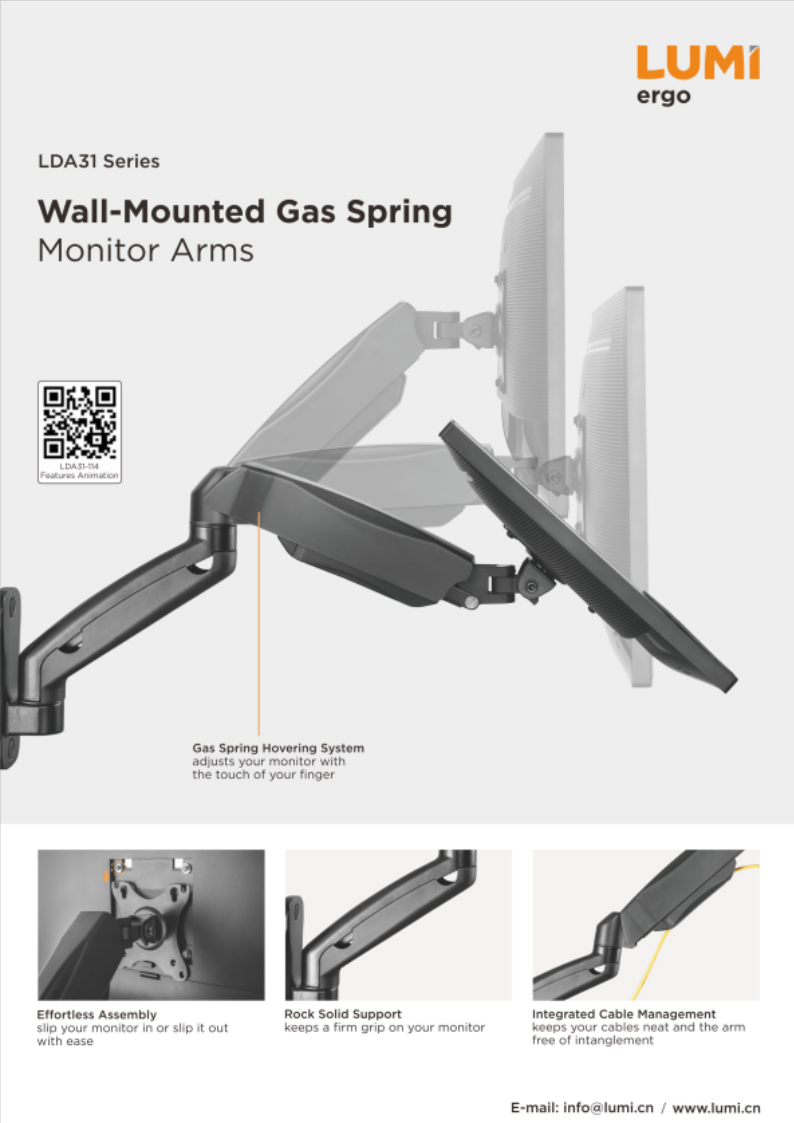LDA31 Series Interactive Counterbalance Wall Monitor Arms