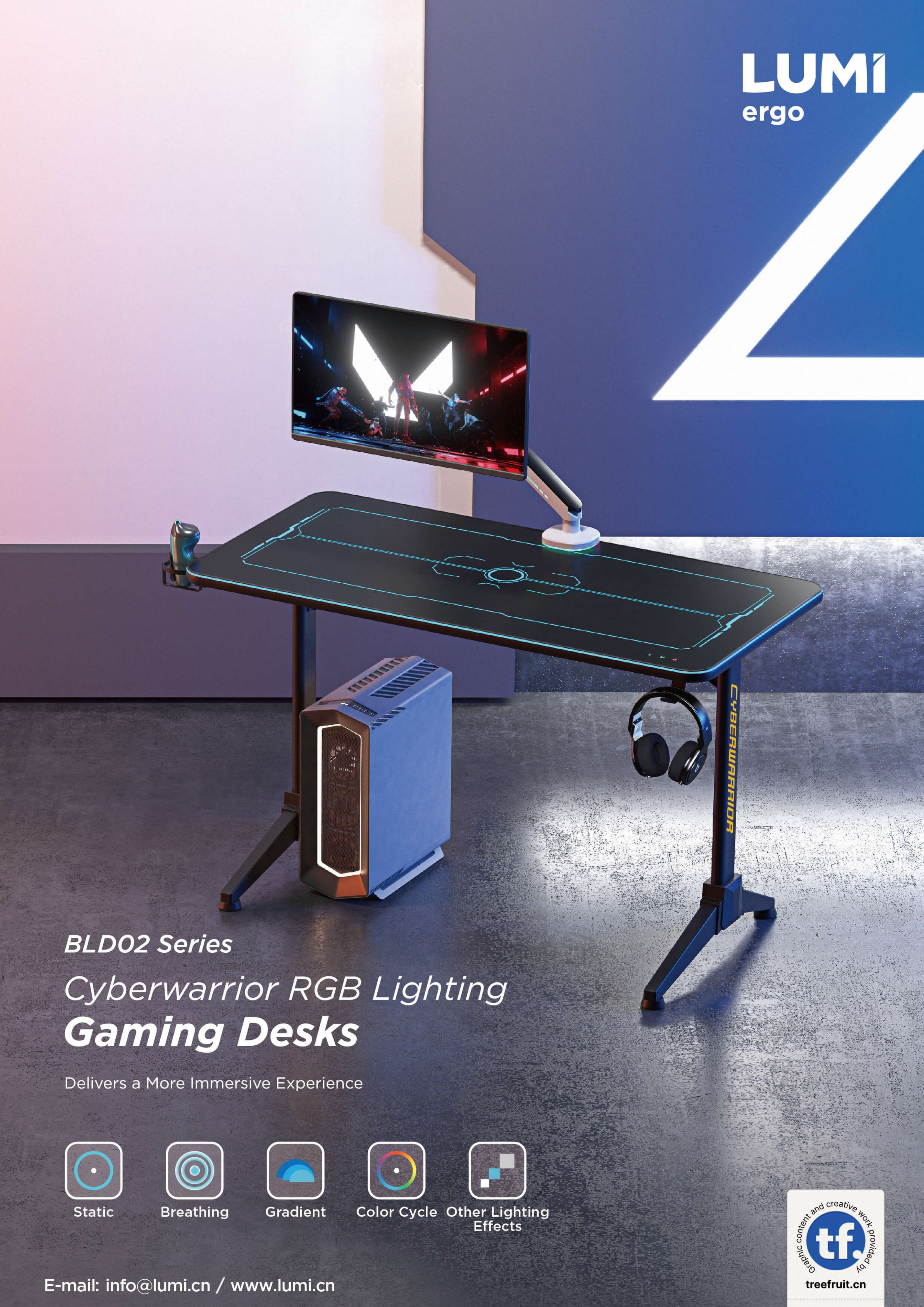 BLD02 Series Cyberwarrior RGB Lighting Gaming Desks