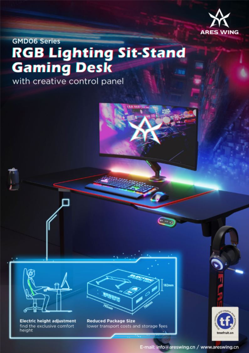 GMD06 Series RGB Lighting Sit-Stand Gaming Desks
