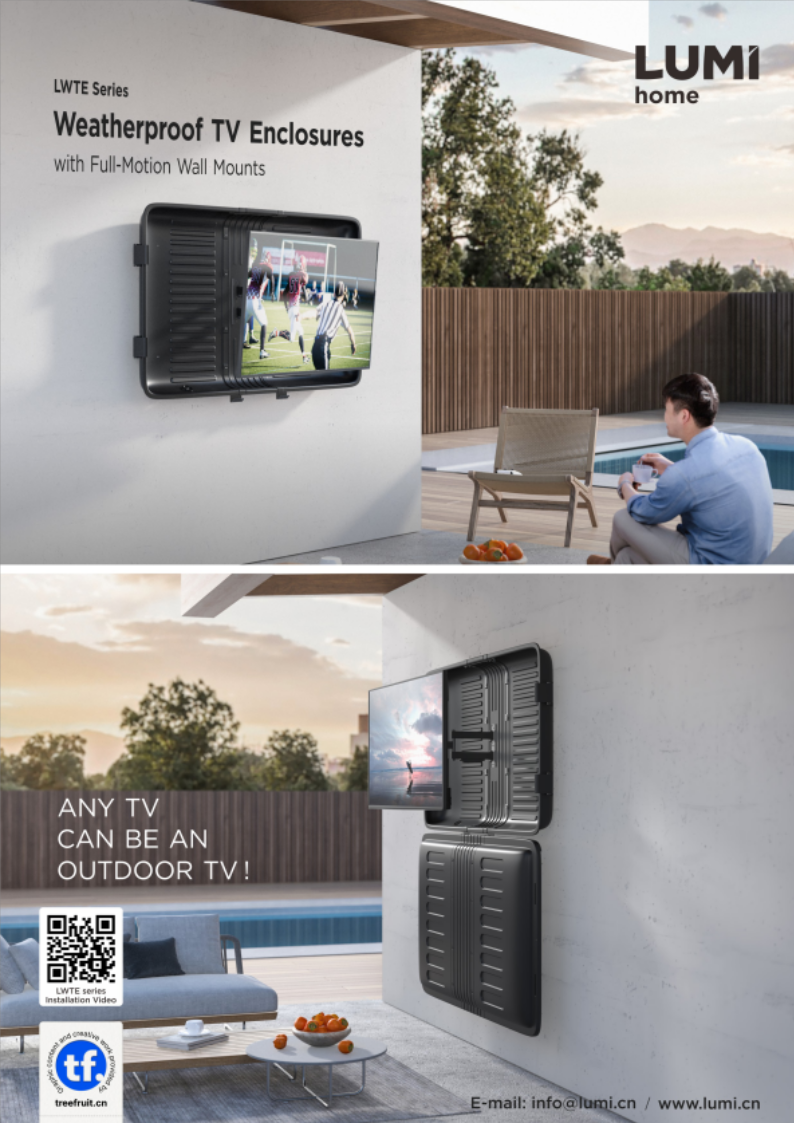 LWTE Series Weatherproof TV Enclosures with Full-Motion Wall Mounts