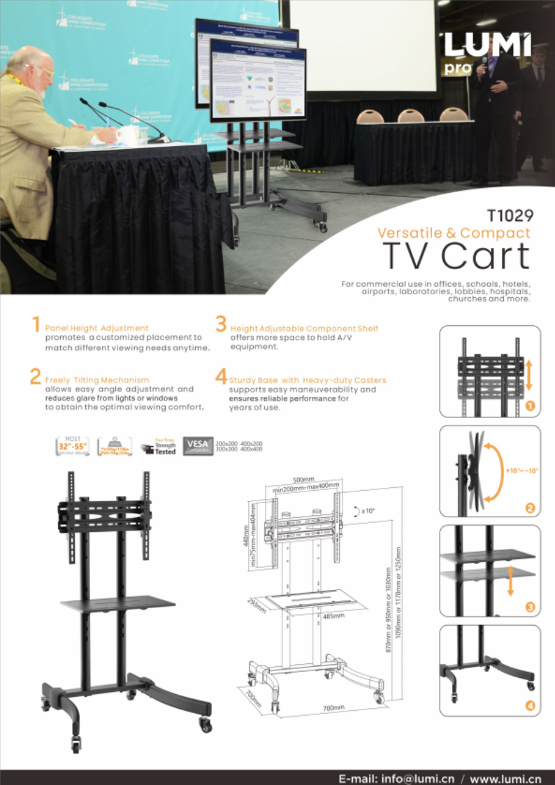 T1029 Series Versatile & Compact TV Cart