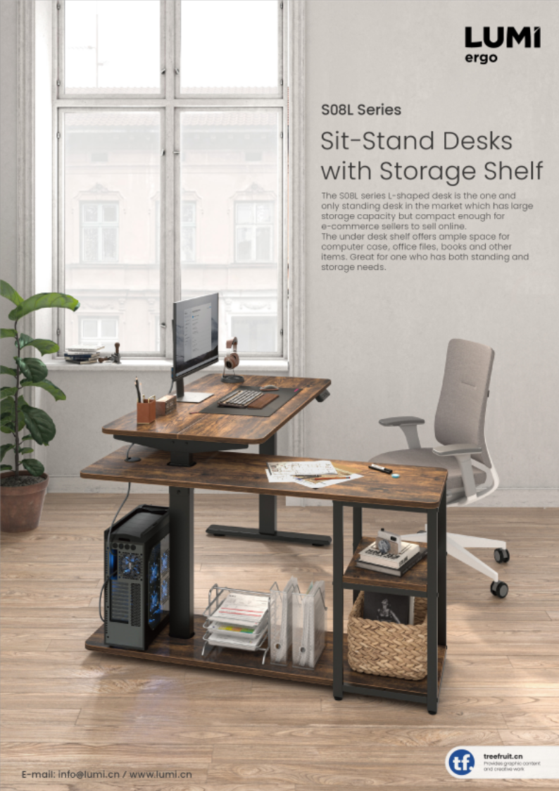 S08L Series-Sit-Stand Desks with Storage Shelves