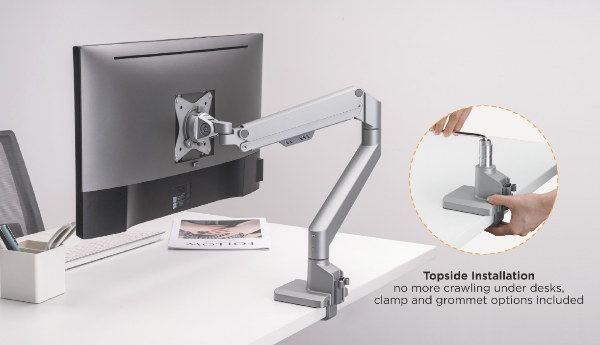 Silver Desktop Clamp-On Monitor Arm
