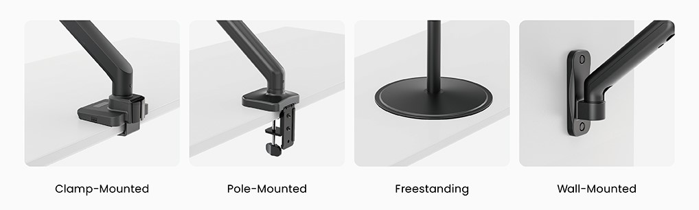 4 different monitor mounting options- clamp-mounted, pole-mounted, freestanding, wall-mounted 