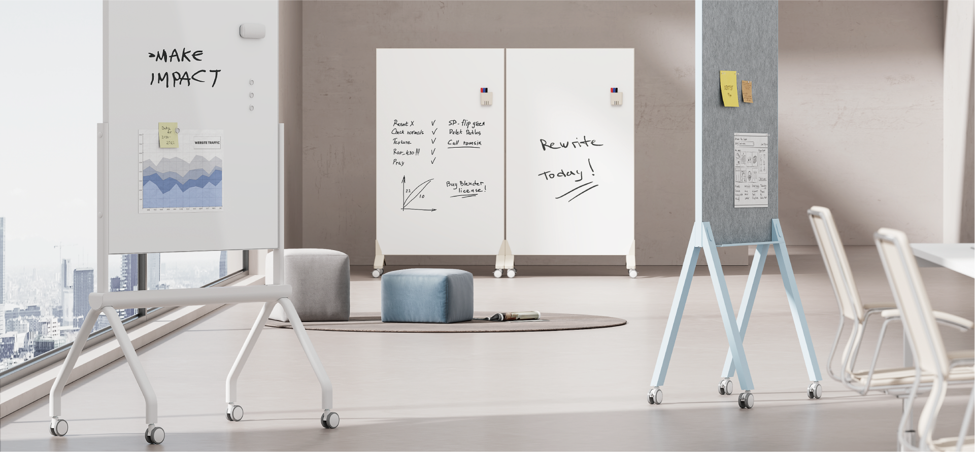 Mobile Magnetic Glass Whiteboards