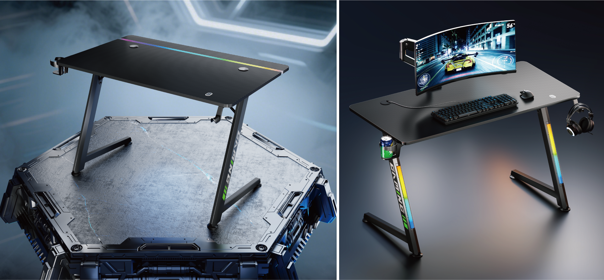 Futurism Gaming Desks with RGB Lighting