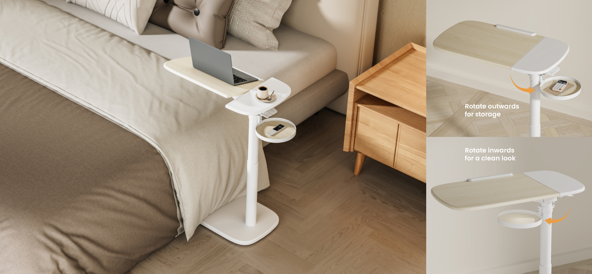 Storage-Savvy Height Adjustable Mobile Side Tables
