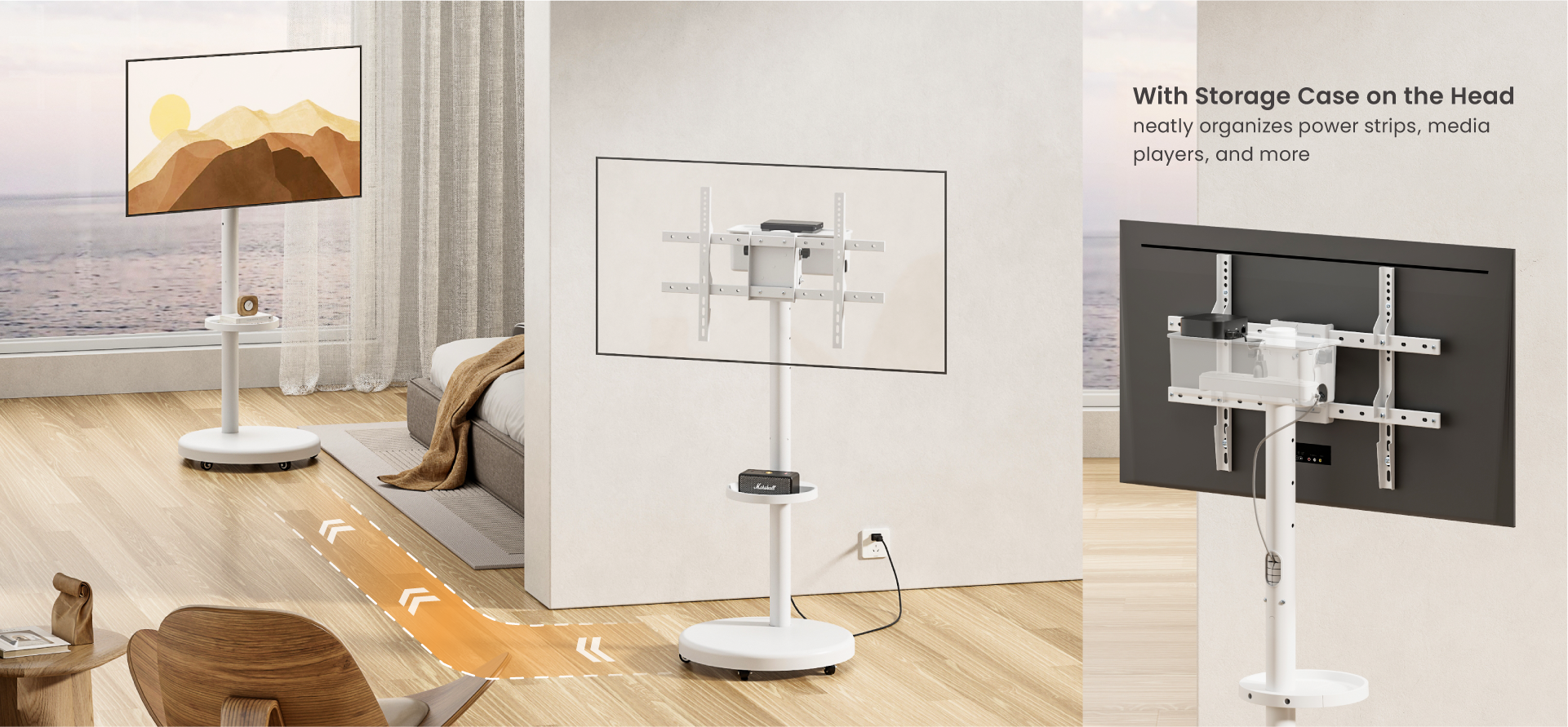 Heavy-Duty Rolling TV Floor Stand with Storage Case & Shelf