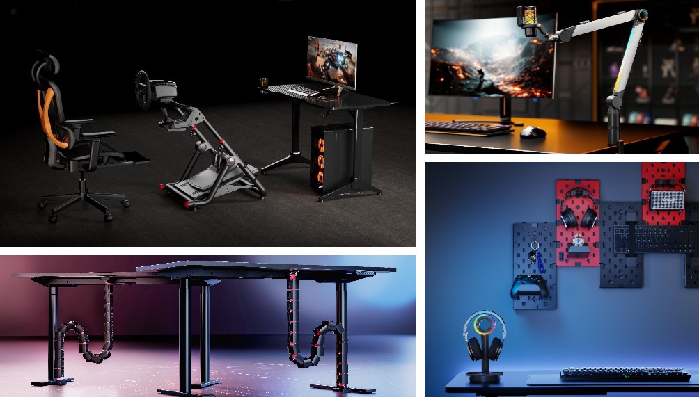 gaming room, gaming room setup, gaming setup, gaming chair, gaming desk, monitor arm, monitor stand, monitor riser