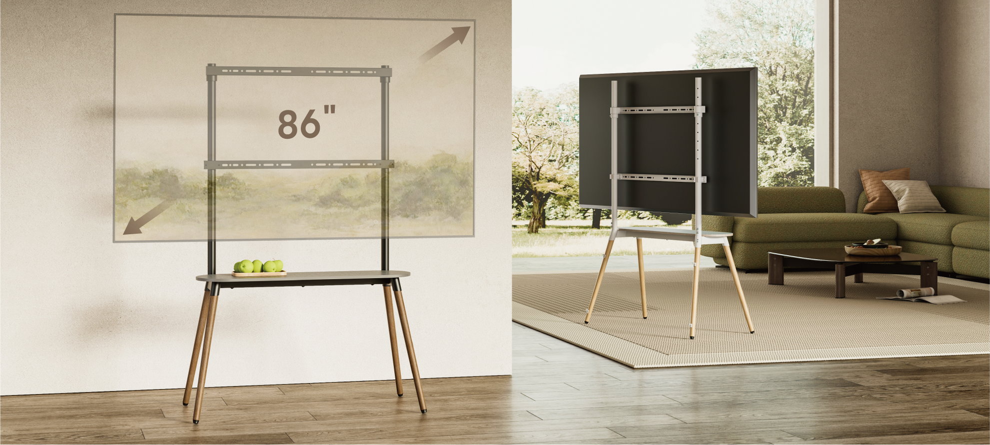 Easel Studio TV Floor Stand with Storage Shelf