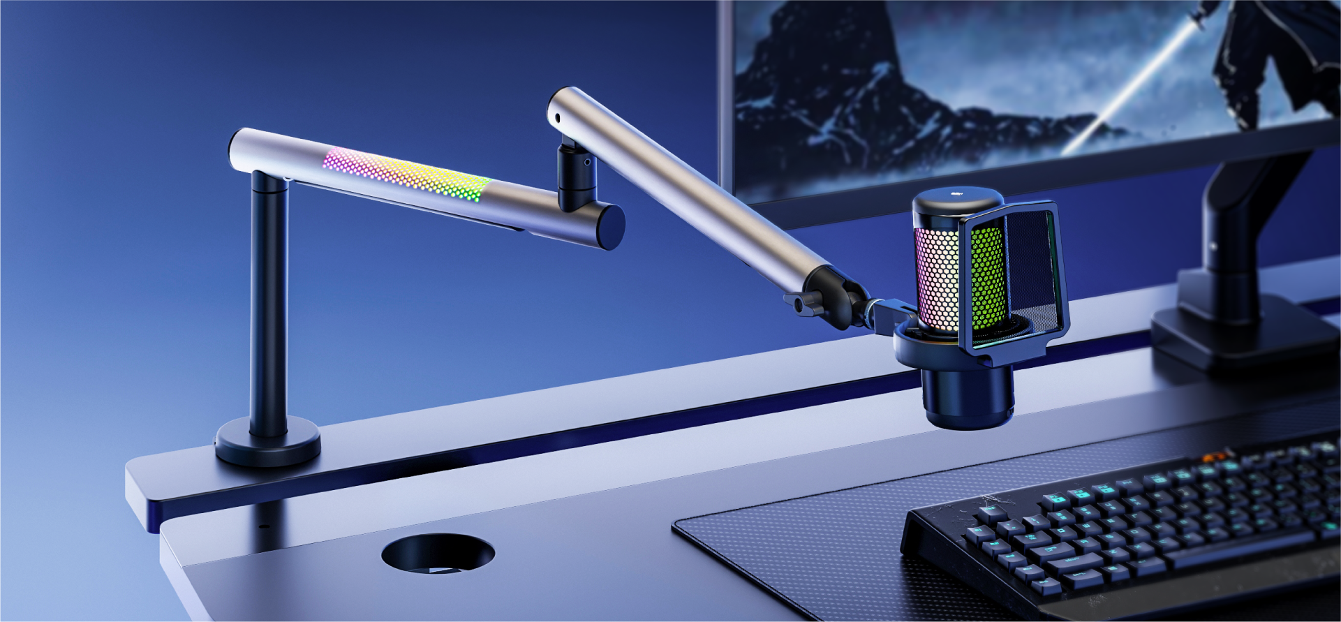 Aluminum Low Profile RGB Microphone Boom Arms