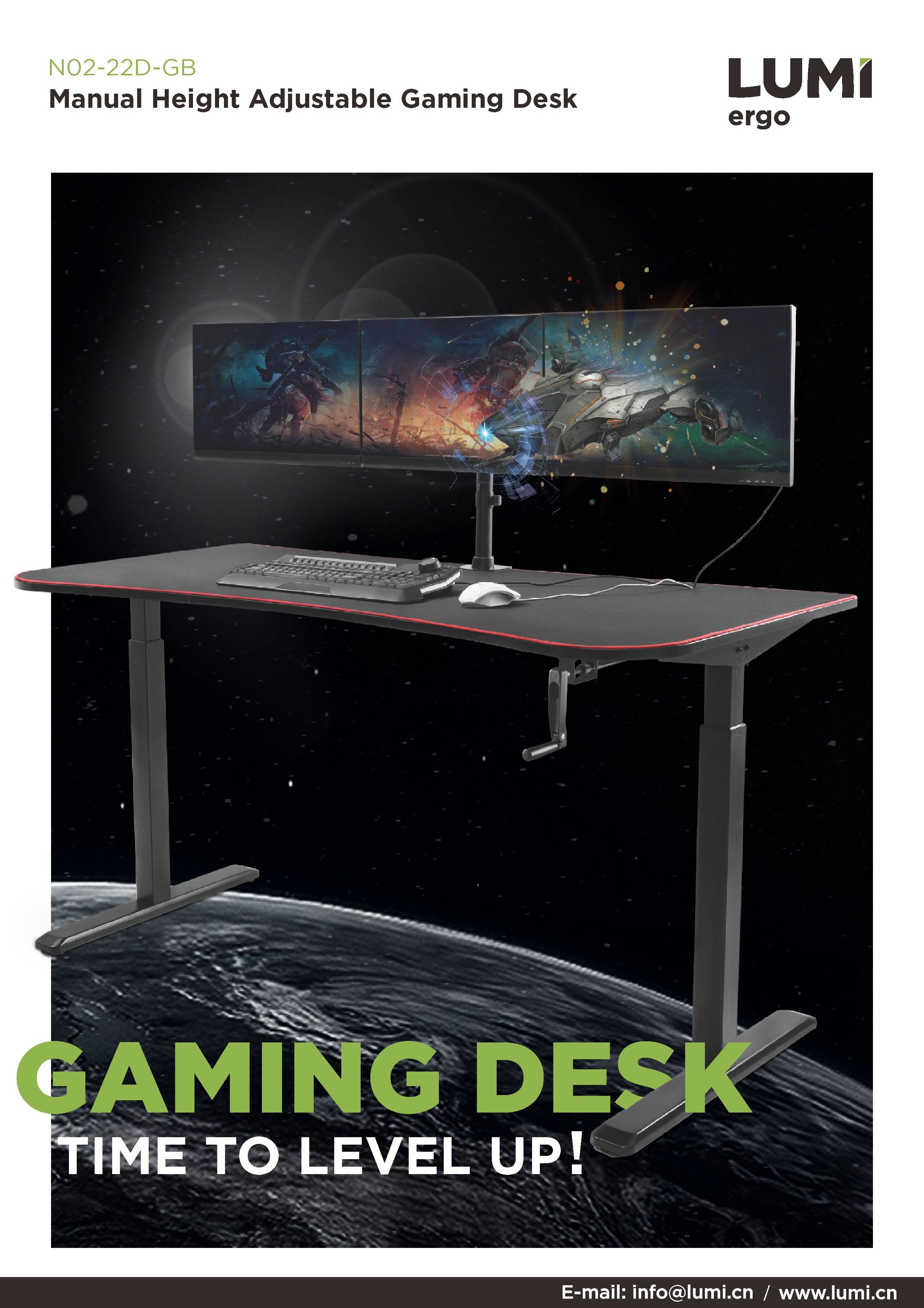 N02-22D-GB Manual Height Adjustable Gaming Desk