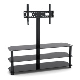 3-Tier Corner-Notched Glass Media Console with TV Mount Bracket (Extra Large)