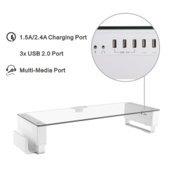 Tempered Glass Surface Smart Stand with 1.5A/2.4A Charging Ports, USB Ports & Multi-Media Ports