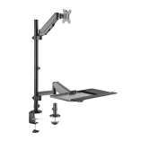 Pole Held Floating Sit-Stand Desk Converter with Single Monitor Mount