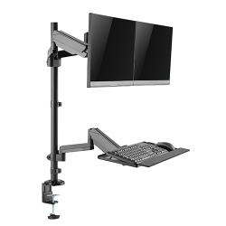 Pole Held Floating Sit-Stand Desk Converter with Dual Monitor Mount