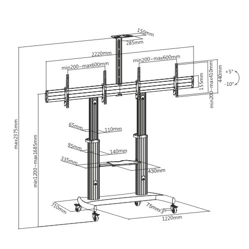 Dual Screen Aluminum Height-Adjustable TV Cart with Media Shelf TTD07-46TW For 37"-60" Flat Panel TVs from china(chinese)