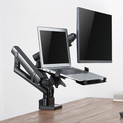 Aluminum Slim Spring-Assited Monitor Arm with Laptop Holder