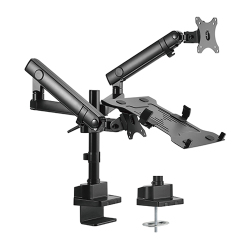 Aluminum Slim Pole-Mounted Spring-Assited Monitor Arm with Laptop Holder