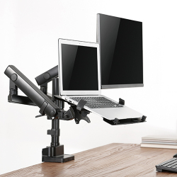Aluminum Slim Pole-Mounted Spring-Assited Monitor Arm with Laptop Holder