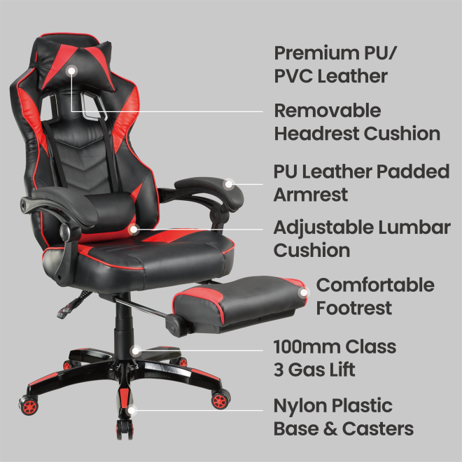 PU Leather Gaming Chair with Retractable Footrest, Headrest and Lumbar Support CH06-5 An Ideal Seat of Choice for Working, Studying and Gaming from china(chinese)