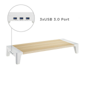 White Birch Monitor Riser with USB Ports