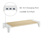 White Birch Monitor Riser with QC 3.0 Port and USB Ports