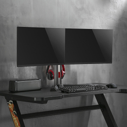 Dual Screen Freestanding Pro Gaming Monitor Stand with Headphone Holder