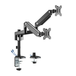 Dual Monitors Pole Mounted Premium Aluminum Spring-Assisted Monitor Arm with 3.0 USB Cables Included
