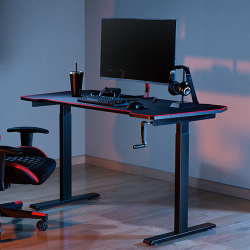 Economical Manual Sit-Stand Desk with Desk Mat & 2-Piece Partitioned Table Top (1400×670mm)