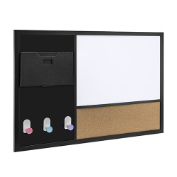 Large Wall-Mounted Magnetic Combination Board with Mail Holder and 3 Hooks