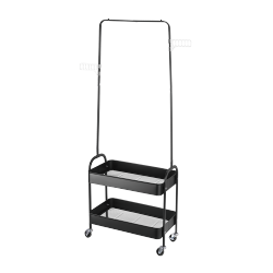 Mobile Clothing Rack with 2-Tier Shelving Bins