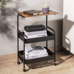 3-Tier Mobile Storage Rack with Wood Tabletop