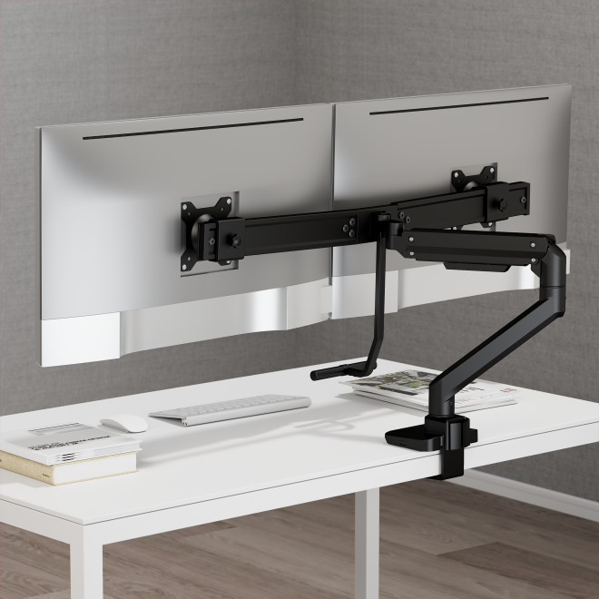 Fabulous Desk-Mounted Gas Spring Dual Monitor Arm LDT69-C022 Fits two 17’’~32’’ monitors  from china(chinese)