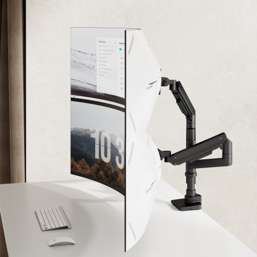 Fabulous Pole-Mounted Gas Spring Dual Monitor Arm LDT69-C024P Supports monitors up to 49’’ or weights ups to 20kg (44lbs) from china(chinese)